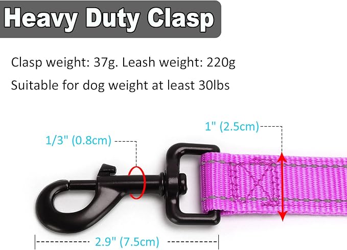 3 Handle Dog Leash 10FT Triple Handle Reflective Large Medium Dog | Multi Handles Heavy Duty Training Lead with Padded Traffic Handles for Control and Safety-Purple - Image 3