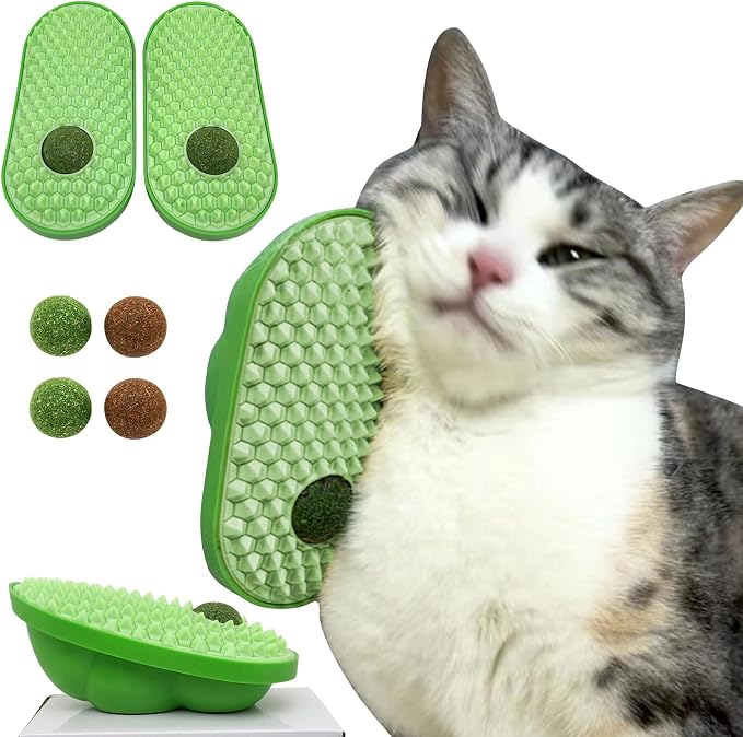 miwoowim 2PK Wall-Mounted Catnip Groomer Balls with Corner Scratcher | Comes with catnip & gall fruit spare balls. Easy peel-and-stick adhesive for walls/corners. Promotes self-grooming & fun by miwooim