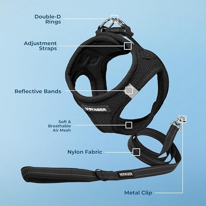 Best Pet Supplies Voyager Step-in Air All Weather Mesh Harness and Reflective Dog 5ft Leash Combo with Neoprene Handle, for Small, Medium and Large Breed Puppies - Black, XX-Small - Image 4