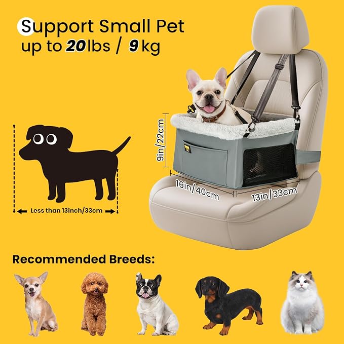Conlun 2-Pack Dog Car Seat | Steel Frame Anti-Collapse | Small Pet | Grey | Heavy-duty Oxford | Rigid Skeleton Stops Wobbling | Leash Prevents Escapes | Elevated Pet Booster for Calm Car Trips - Image 2