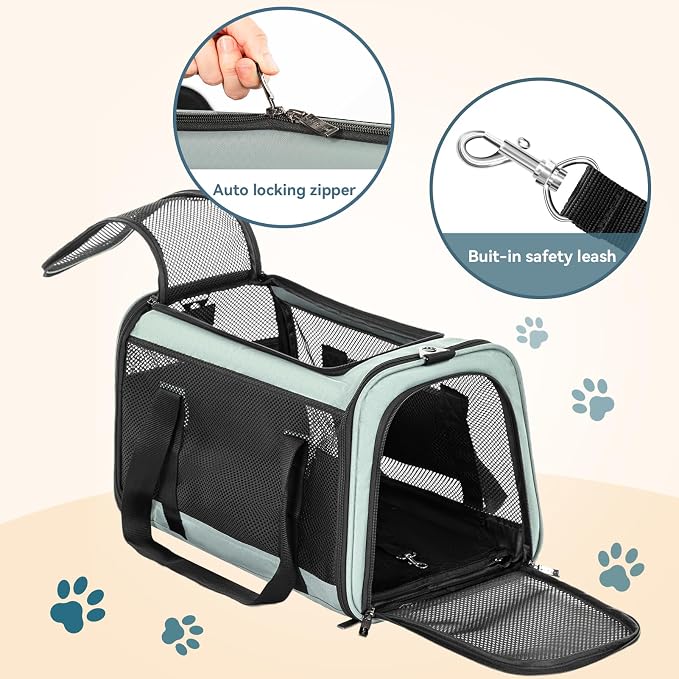 Petsfit Soft-Sided Cat Carrier,18 x 11 x 11 Pet Carrier | Airline Approved, Lightweight and Collapsible, Ventilation on 5 sides, Escape Proof, Adjustable Shoulder Strap & Soft Cushion - Image 4