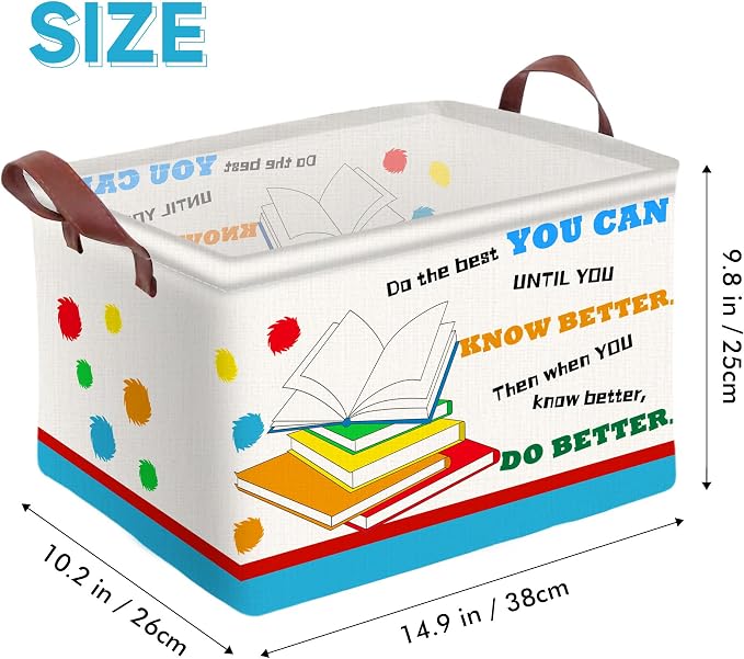 Book Storage Basket Waterproof Canvas Toy Storage Bin Blanket Baskets Collapsible Outdoor Basket with Leather Handles Book Organizer for Nursery Room Classroom Library Closets,Bedrooms,Gifts Baskets - Image 2