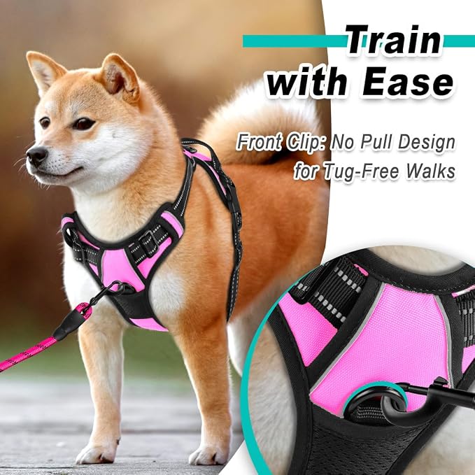 BARKBAY No Pull Pet Harness Dog Harness Adjustable Outdoor Pet Vest 3M Reflective Oxford Material Vest for pink Dogs Easy Control for Small Medium Large Dogs | Control Handle,Comfort,Heavy Duty,Adjustable Reflective,Perfect for Outdoor Training, Walkin... - Image 2