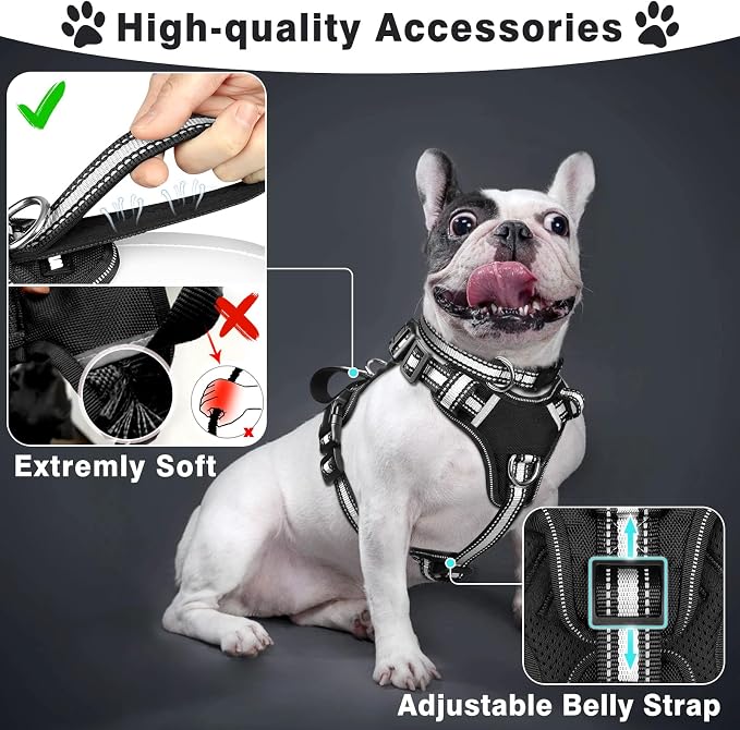 Pet Harness Collar and Leash Set, All-in-one Reflective Dog Harness No Pull with Adjustable Buckles for Puppies, Small, Medium, Large, and Extra-Large Dogs (Large, Black) - Image 2