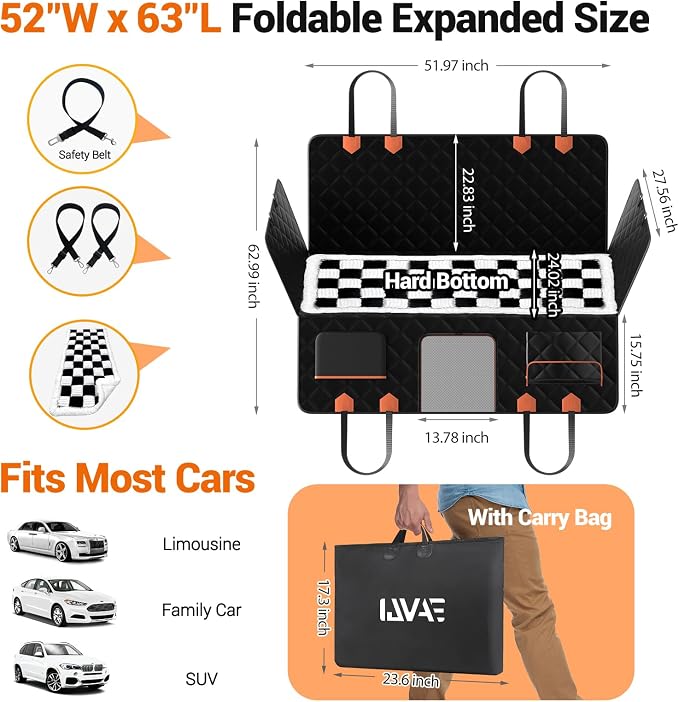 IJVAE Hard Bottom Car Seat Cover for Dog swith Removable Soft Blankets,Scratch-Proof and Anti-Slip Car Dog Hammock for Large Dogs White for Car, SUV - Image 6