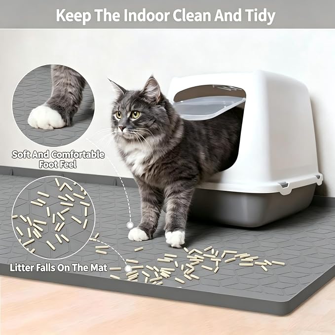 Large Silicone Cat Litter Mat 34*22Inch, Waterproof Washable Kitty Pad | Urineproof Litter Trapping Mat For Cat Easy to Clean Non-Slip Soft On Kitty Paws Protects Floors Mat For Washing Machine - Image 3