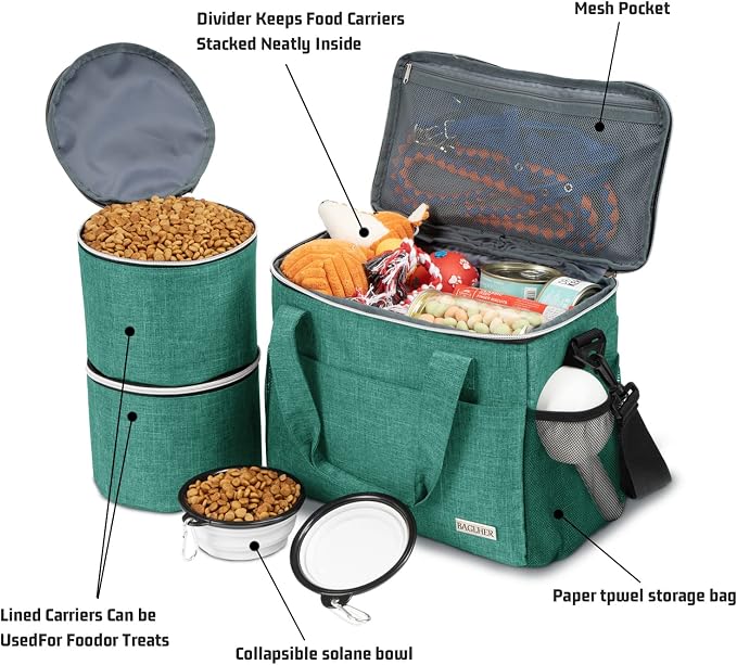 BAGLHER Dog Travel Bag Backpack Pet Supplies Backpack Pet Accessories Storage Bag 5-Piece Set With Shoulder Strap 2 Lined Pet Food Containers 2 Foldable Feeding Bowls Essential Kit for Pet travel - Image 7