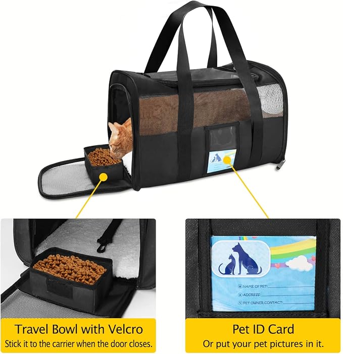 Refrze Pet Carrier Airline Approved, Cat Carriers for Medium Cats Small Cats, Soft Dog Carriers for Small Dogs, TSA Approved Pet Carrier for Cat Dog of 15 Lbs, Puppy Carrier,Black - Image 4