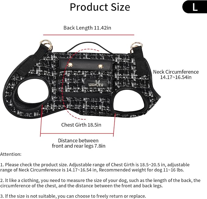Wakytu Dog Lift Harness Dog Carrier Sling for Small Dogs & Cats,L | stylish puppy sling carrier with handle & pocket,adjustable leash,walking & travel - Image 8
