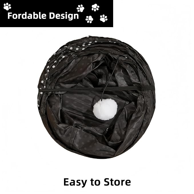 Cat Tunnel Collapsible, More Interactive Indoor Play Toy Tube for Cats & Kittens with Hanging Ball and Peekaboo Holes(Y) - Image 4