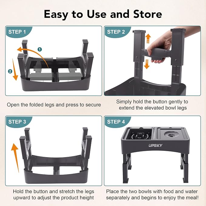 UPSKY 3-in-1 Elevated Dog Bowls Set with 4 Height Adjustable Stand, Gray | 304 Stainless Steel Bowl, No Spill Water Bowl, Slow Food Bowl, Anti-Slip, Dishwasher Safe, Suitable for Small Medium Dogs - Image 6