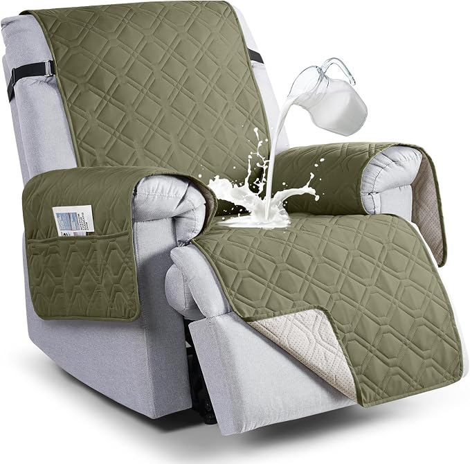 VANSOFY 100% Waterproof Recliner Chair Covers Washable, Olive Green, 22" | Non-Slip, Slipcover with Pocket, Furniture Protector, Elastic Straps, Chair Cover for Pets, Dogs by VANSOFYFURNITURECOVERS