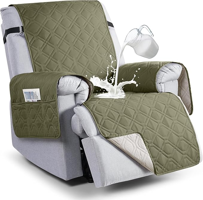 VANSOFY 100% Waterproof Recliner Chair Covers Washable, Olive Green, 25" | Non-Slip, Slipcover with Pocket, Furniture Protector, Elastic Straps, Chair Cover for Pets, Dogs by VANSOFYFURNITURECOVERS