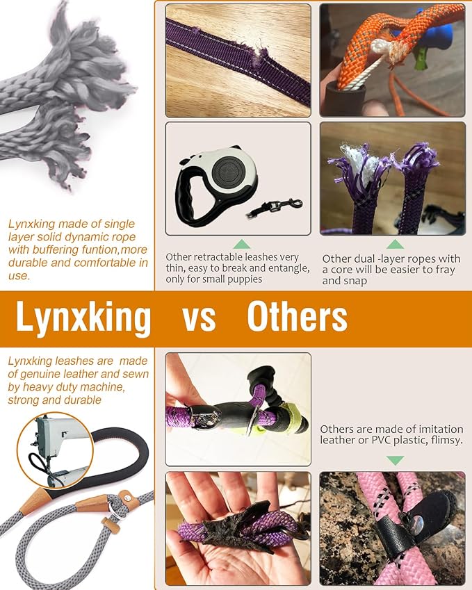 Dog Leash Slip Lead Braided Rope Pet Training Loop Leashes 5ft 6ft 8ft | Lynxking Strong Heavy Duty 1/2" 3/8", Durable Padded Handle No Pull Basic Training Nylon Lead,Small Medium Large Dogs Puppy - Image 3