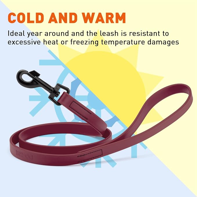 Dogline Biothane Waterproof Dog Leash Strong Coated Nylon Webbing with Black Hardware Odor-Proof Easy to Clean High Performance for Small or Large Dogs Made in USA 4 or 6 ft Lead, Merlot Burgundy - Image 8
