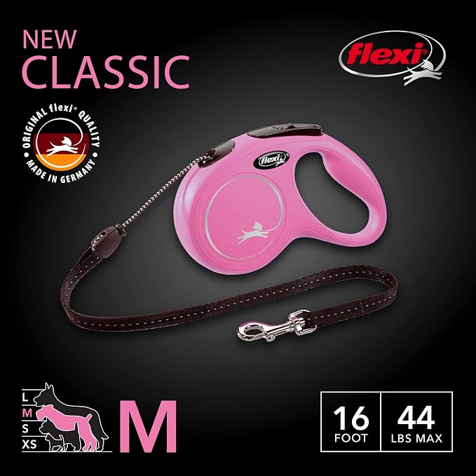 FLEXI® Classic Cord Retractable Dog Leash, Medium, 16 ft - Pink | German engineered, original flexi leash, durable quality for dogs up to 44 lbs, tangle-free, walking, reliable brake system - Image 2