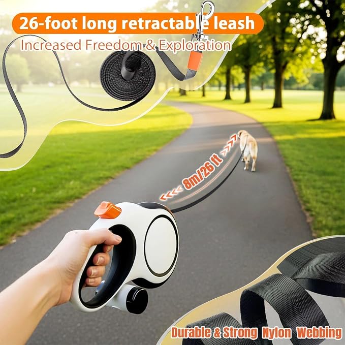 26FT Retractable Dog Leash for Medium & Large Dogs Up to 115 lbs, Heavy Duty Anti-Tangle Tape Leash with Quick Brake Lock, Comfortable Non-Slip Handle for Walking, Running & Training - Image 3