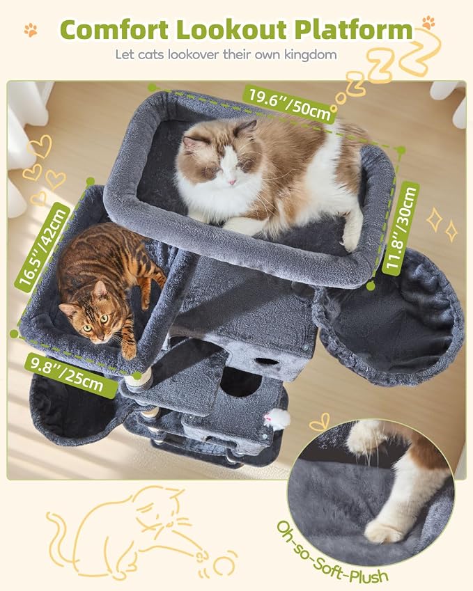 Taoqimiao 76in Cat Tree, Tall Sturdy Cat Tower for Large Indoor Cats MS046G | Easy assembly, Sturdy, Multi Level, Easy Clean, Cozy Condo, Perches, Baskets, Suitable for Kittens and Adult Cats - Image 6