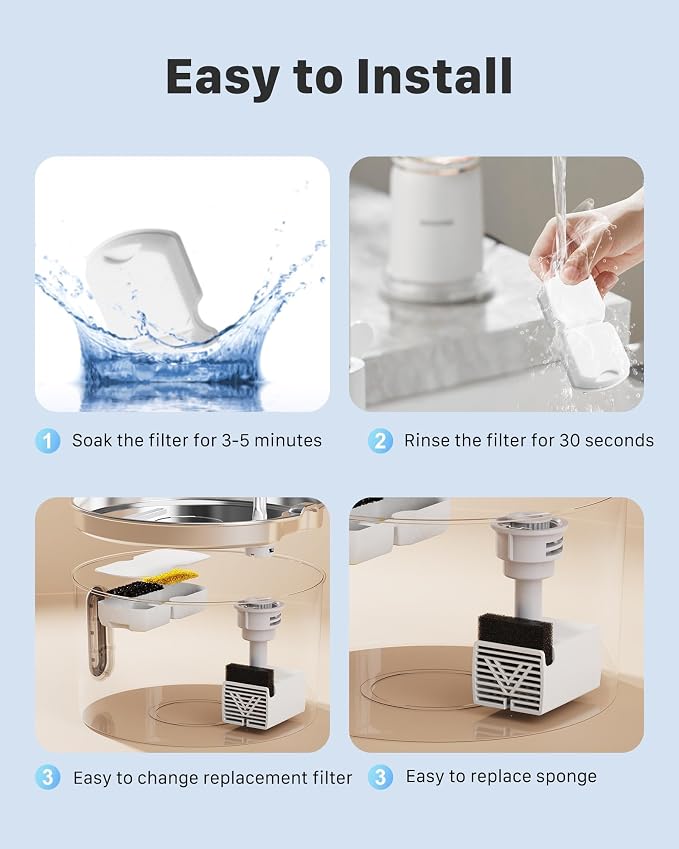 Cat Water Fountain Filter Replacement: 12 PCS Carbon & Sponges | Compatible with UMOCUOY/GIOTOHUN/HOOISE/ATMZIQXR/IHOUONE 74oz/88oz/108oz Stainless Steel Cat Fountains - Image 7