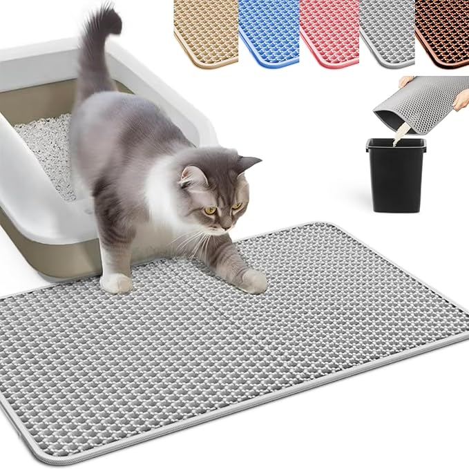 HCY&WLD Cat Litter Mat, Honeycomb Double Layer Litter Trapping Mat | Safe Materials, Soft on Paws, Waterproof Urine Proof Non-Slip, Protects Floors, Less Waste, Easy to Clean, Gray, 24" x 18" by HCY%26WLD