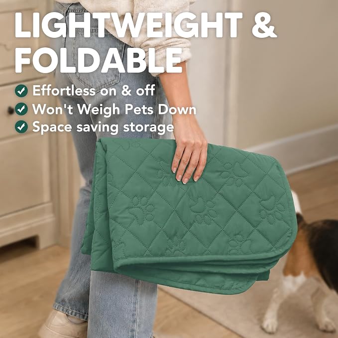 PAWFINITY Waterproof Bed Cover for Dogs, Pet Blanket for Mattress Washable | Paw Print Quilted, Hair Resistant, Anti Cat Scratch, Pee Proof Furniture Protector for Queen Size Bed, 68x82 Inch, Green - Image 11