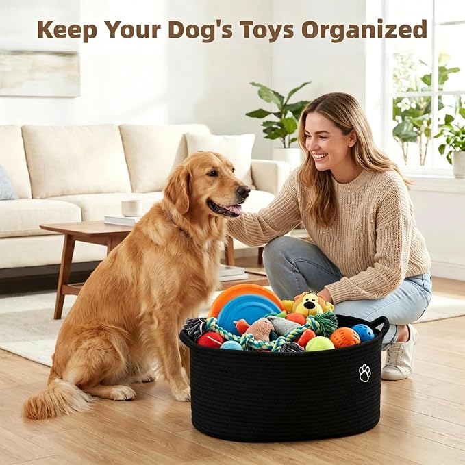 Optish 40L Extra Larg Dog Toy Basket, Woven Storage Baskets with Handles | 20" x 14" x 9" XL Toy Storage Box and Bin with Handles for Living Room, Bedroom Organization, Foldable, Durable, Home Decor - Image 5