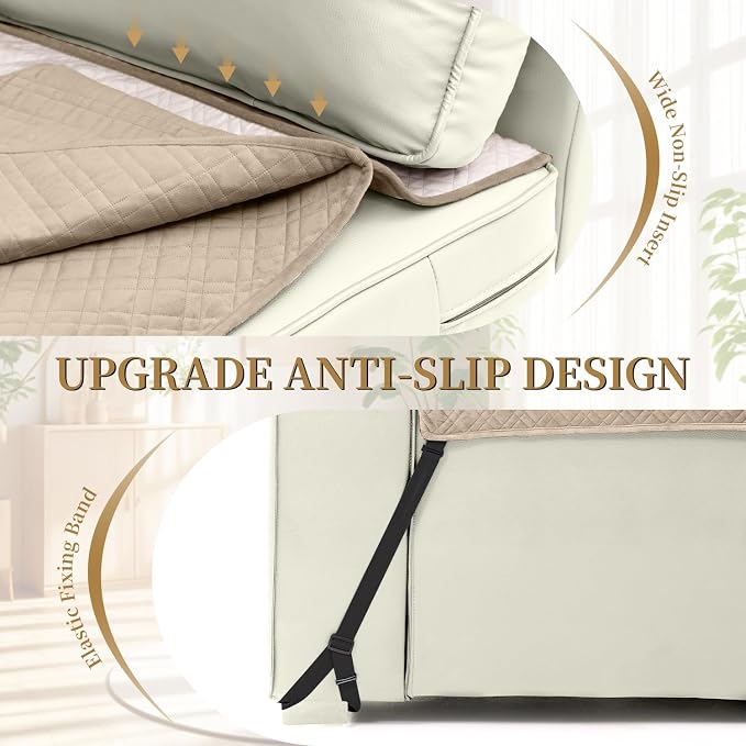 Velvet 100% Waterproof Loveseat Covers Washable Love Seat Couch Covers for 2 Cushion Couch Sofa Pet Friendly Sofa Slipcovers for Dogs Furniture Protector with Pockets (Medium, Light Khaki) - Image 3