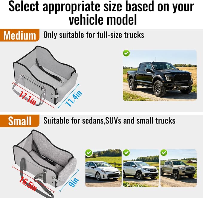 MAXFUT Center Console Dog Car Seat for Small Dogs,Fit for Full Size Truck | Equipped with Soft Padding and Pillow,Double Fixation,Pet Booster with Safety Belt,Puppy Car Seat for Small Dogs 0-30 lbs - Image 3