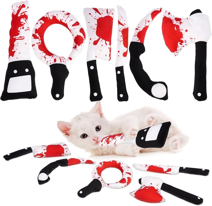 EXPAWLORER Cat Catnip Toys- 6 Pcs Halloween Interactive Stuffed Knife Nip Toy for Indoor Cats, Bite Resistant Chew Toys Teeth Cleaning Gift for Kitten by EXPAWLORER