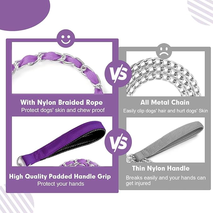 Metal Chain Dog Leash Chew Proof for Dogs, Purple, 3.0mm, 6FT | More Room for Everyday Walks and Outdoor Use, Chew Resistant Chain, Padded Handle, Swivel Clip - Image 6