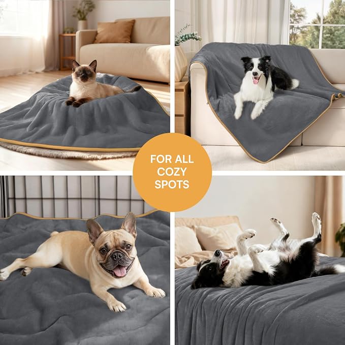 Luciphia Waterproof Blanket for Large Dog, Reversible Sherpa Couch Cover | waterproof pet blanket sherpa fleece reversible couch cover bed protector car from spills scratches, Grey+Beige 85" x 57" - Image 6
