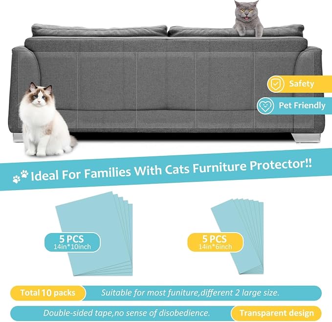 XMZCYMyo Couch Corner Furniture Protector from Cats, Double Sided Sofa Anti Scratching Sticky Tape, Corner Couch Protector for Cats, Cat Scratch Deterrent Tape (10 pcs) - Image 2