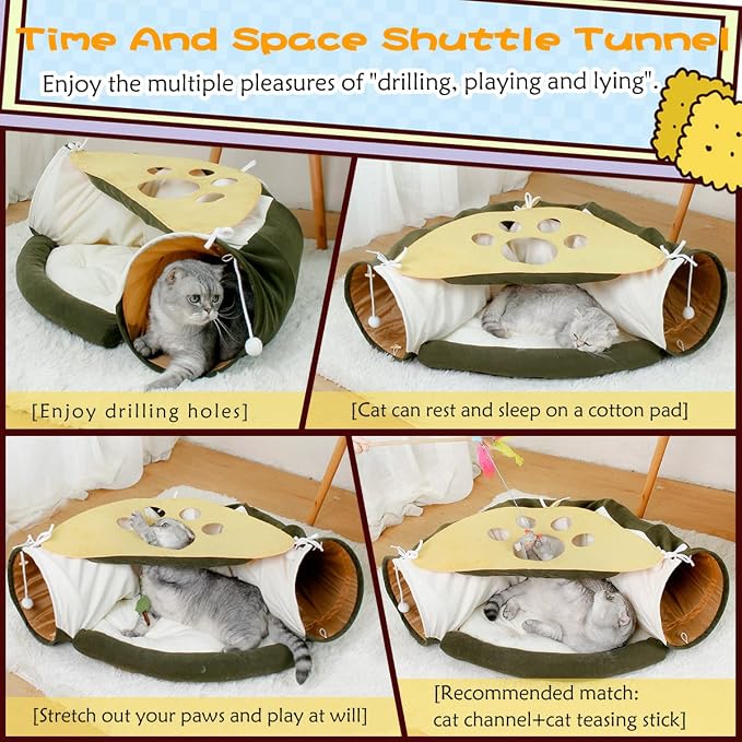 LEFTSTARER 2-in-1 Collapsible Cat Tunnel for Indoor Bed and Hideout - Pet Dog Rabbit Bunny Ferret Tunnel Tubes Toys with Removable Washable Mat, Tower Wheel Stuff - Image 2