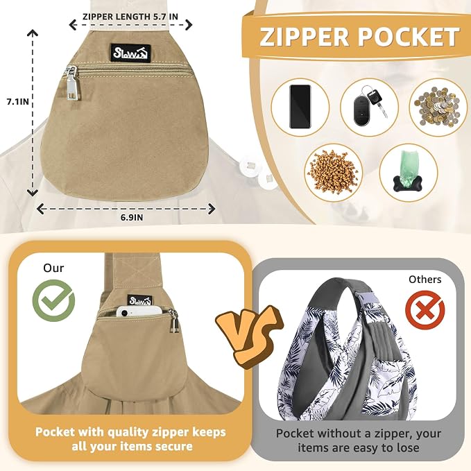 SlowTon Dog Carrier Sling - Thick Padded Shoulder Strap Adjustable, Brown M | Dog Carriers for Small Dogs, Puppy Carrier Purse for Pet Cat with Front Zipper Pocket Safety Belt Machine Washable - Image 3