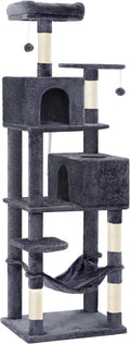 Feandrea Cat Tree, 73.2-Inch Tall Cat Tower, Plush Multi-Level Condo with 5 Scratching Posts, 2 Perches, 2 Caves, Hammock, 2 Pompoms, Smoky Gray UPCT191G01 by FeandreabySONGMICSHOME
