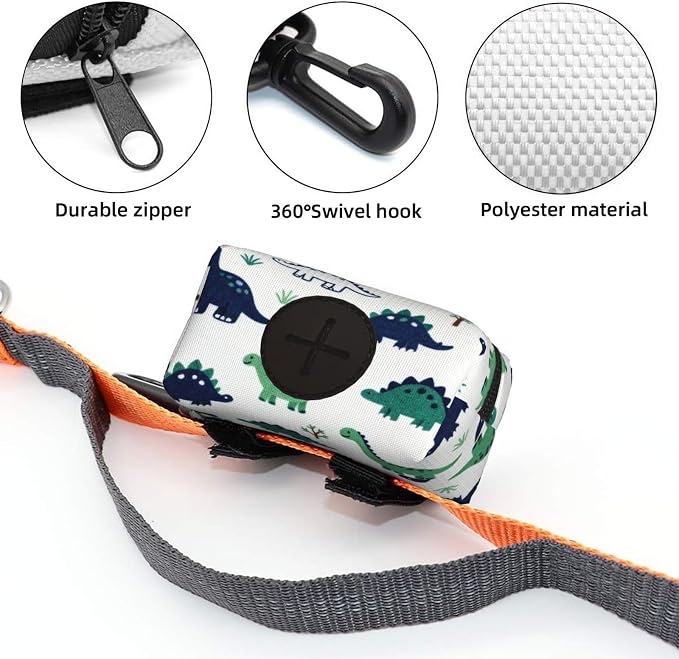 Dog Poop Bag Holder for Leashes - Lightweight Pet Waste Bags Dispenser Doggy Zippered Pouch for Puppy Walking Accessories(Dinosaurs) - Image 4