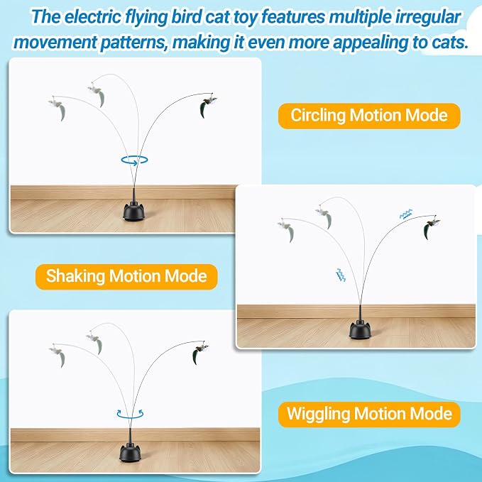 Interactive Cat Toys for Indoor Cats Toy Wand 360° Flying Bird Cat Toy | 2 Speed Adjustable Flying Bird Cat Toy Automatic Cats Toys with Self ON/OFF Feather Toy Suction Cup Electric Cat Teaser Wand - Image 4