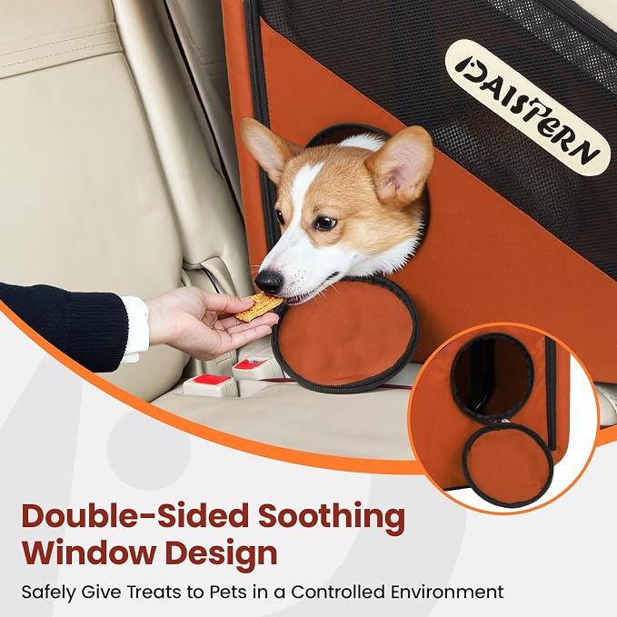 Collapsible Dog Crate for Travel, Portable Pet Crate for Small & Large Dogs, Soft-Sided Car Kennel with Heavy-Duty Metal Frame, Mesh Windows, Feeding/Comfort Access for Backseat Trunk Brown​ - Image 5