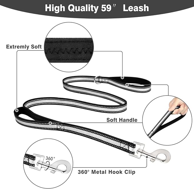 Pet Harness Collar and Leash Set, All-in-one Reflective Dog Harness No Pull with Adjustable Buckles for Puppies, Small, Medium, Large, and Extra-Large Dogs (Medium, Black) - Image 4