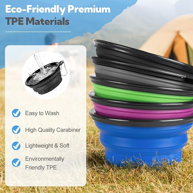 Collapsible Dog Bowl Large 34oz, Travel Dog Water Bowl Portable | 2 Pack, 2 Carabiner Clips, Silicone Travel Dog Bowl Foldable, Feeding Watering Dish Bowl, for Parking, Walking, Camping - Image 9
