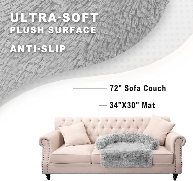 Calming Dogs/Cats Bed Mats, Dog Pad Washable Removable Couch Cover, Plush Long Fur Mat for Pets, Waterproof Lining, Perfect for Small, Medium and Large Dogs and Cats (Light Gray, 34"x30") - Image 6