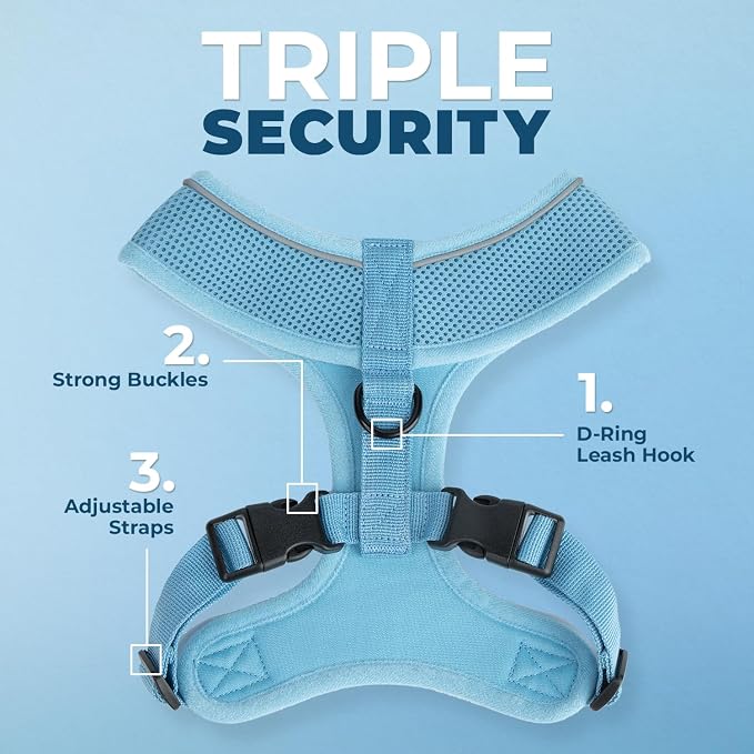 Best Pet Supplies Voyager Aerolite Over the Head Dog Harness, No Pull Breathable Air Mesh Vest, Quick Dry with Reflective Stitching, Adjustable Escape Resistant Harness - Blue, Large - Image 2