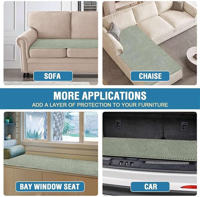 H.VERSAILTEX Plush Chenille Couch Cover for 3 Cushion Couch Anti Slip Washable Sofa Slipcovers Soft and Durable Furniture Protector for Dogs Cats Kids (27.5" x 59", Sea Foam) - Image 6
