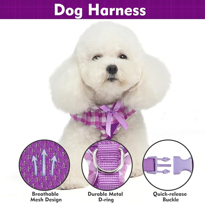 EXPAWLORER Step-in Dog Harness Small Sized Collar and Leash Set | Cute Small Dog Harness No Pull Girl, Pet Collar with Detachable Bow, Adjustable Light Puppy Vest for Dogs Cats, Purple M - Image 2
