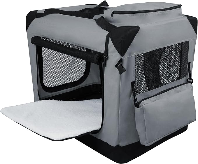 EliteField 3-Door Soft Dog Crate with Bed & Carrying Bag (2-Year Warranty) | 3 Mesh Doors, Steel Frame, Removable & Washable Crate Cover and Bed Cover, Storage Pockets, Indoor/Outdoor, Foldable - Image 2
