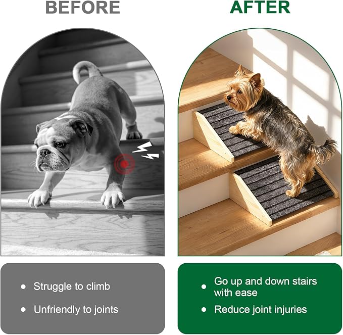 2 Pack Dog Ramp for Stairs, Upgraded Widened Non-Slip Dog Stairs for Small Medium Dogs, Wooden Pet Steps for Staircase, Steps and Stairs Assist for Injured & Aged Pets - Image 4