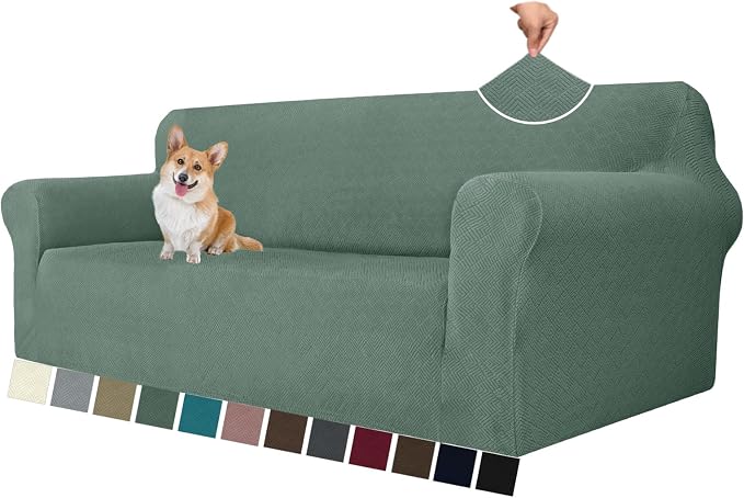 MAXIJIN Couch Covers for 3 Cushion Couch Sofa (71"-91"), 1-Piece Stretch Sofa Cover Slipcover Furniture Protector with Elastic Bottom for Kids,Dogs (Large, Diamond Pattern Pea Green) by MAXIJIN