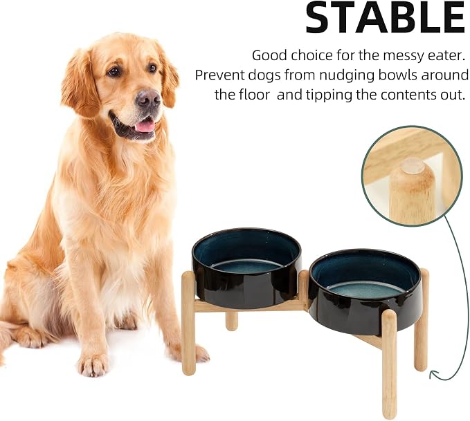 Havniva Ceramic Dog Bowls Elevated, Raised Dog Food Bowl for Large Dogs | 8.3” Elevated Dog Bowls, Non-Slip Wood Stand, Dog Food and Water Bowl Set, Dog Feeding Dish, Large Capacity Pet Water Bowl - Image 6