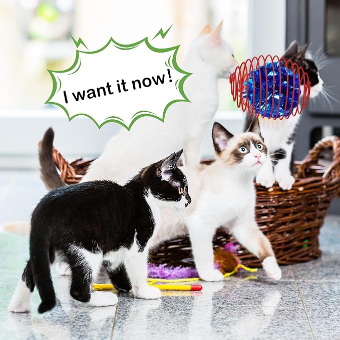 Jecery 5 Pcs Cat Toys Spring,Crinkle Ball,Multicolor | Interactive Metal Cat Toy, Stretchable Rolling Ball, for Indoor Cats, Colorful Playful Coils, Kitten Pet Supplies - Image 6