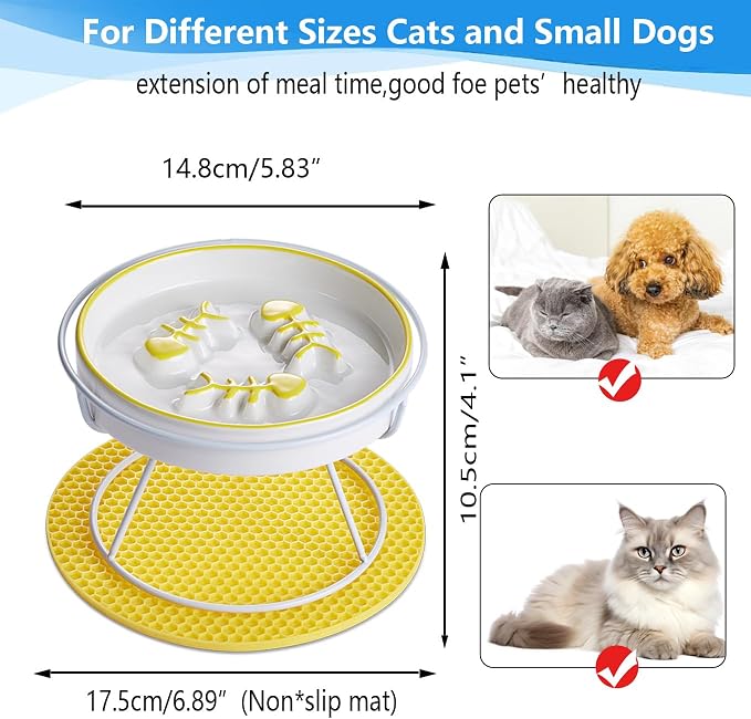 Ceramic Slow Feeder Cat Bowl, Elevated Whisker Friendly Design, Yellow - Image 2